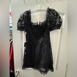 Black embroidered mini dress